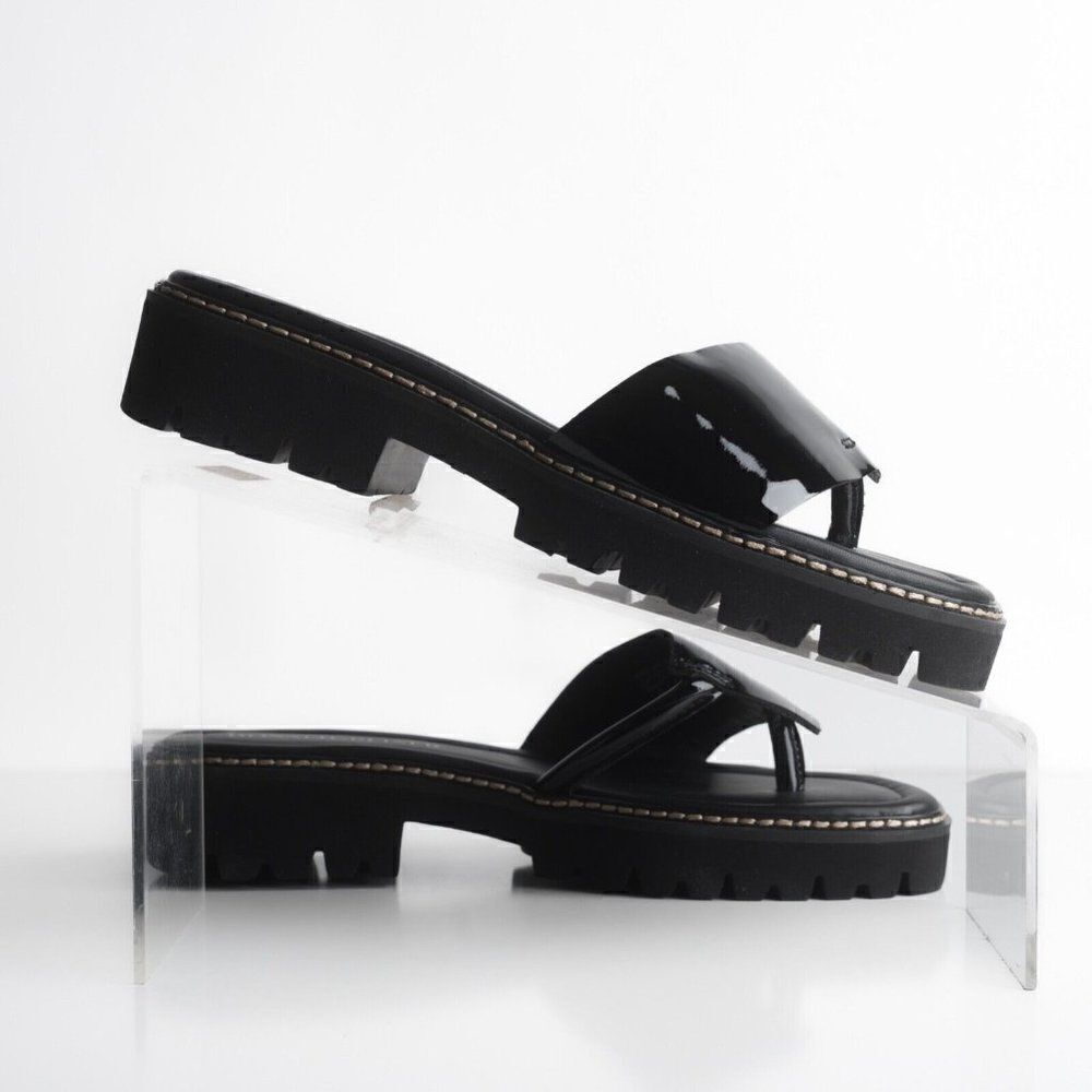 Donald Pliner Womens Beulah Platform Sandals Thongs Patent Leather Black US 8.5 - Picture 7 of 9